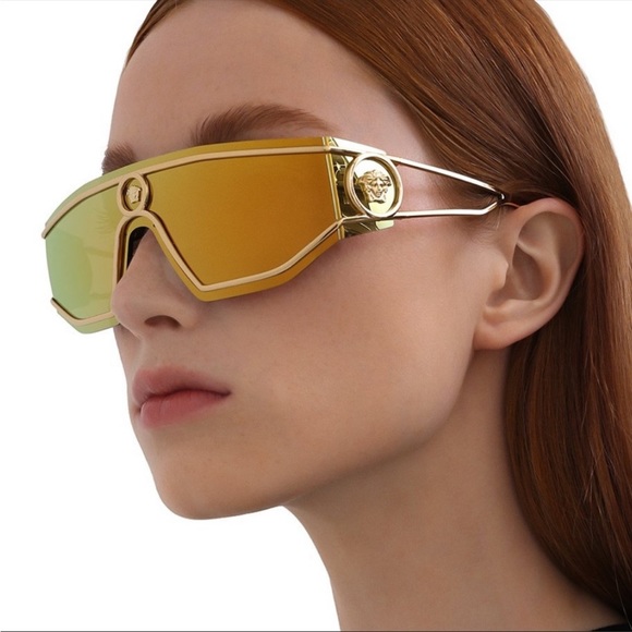 Versace Unisex Gold Mirrored Sunglasses, New - Picture 11 of 14